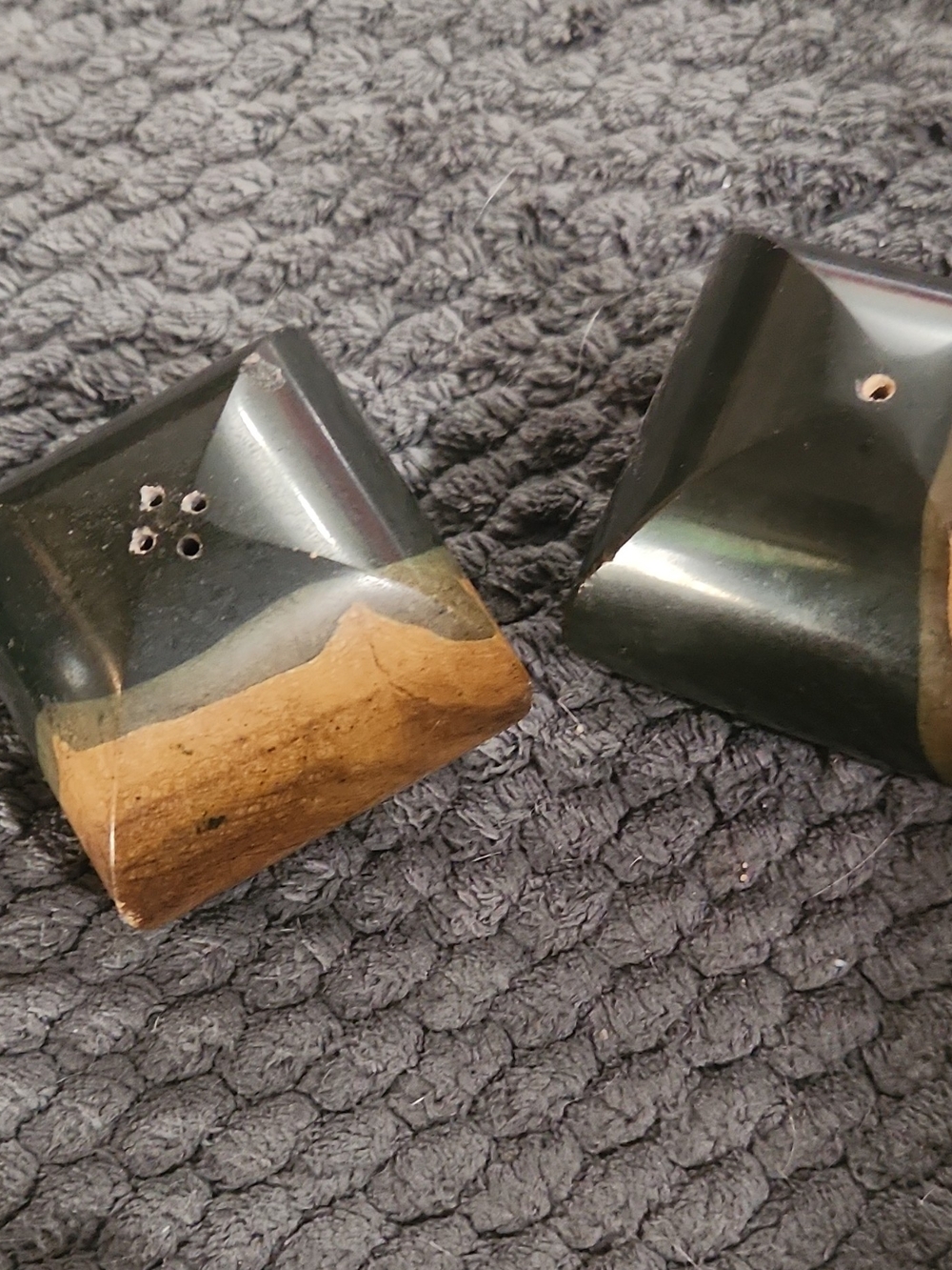 Black and Brown Vintage Marble Salt and Pepper Shaker Set - Made In Spain